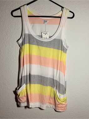DKNY Striped Sleeveless Tank Top - White, Yellow & Peach NWT Size Small (U21)